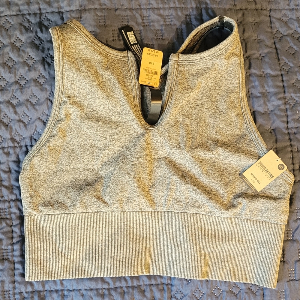 PINK brand yoga sports bra, gray, large, NWT